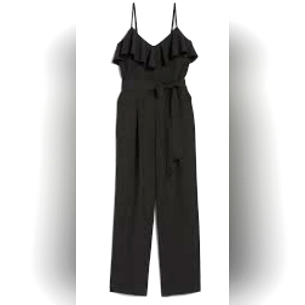 Banana Republic Black Ruffle Jumpsuit, Size 2 Petite